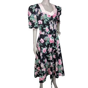 VTG Dark Cottagecore Romantic Sweet Floral Puff Sleeve Lolita Kawaii JSK Dress